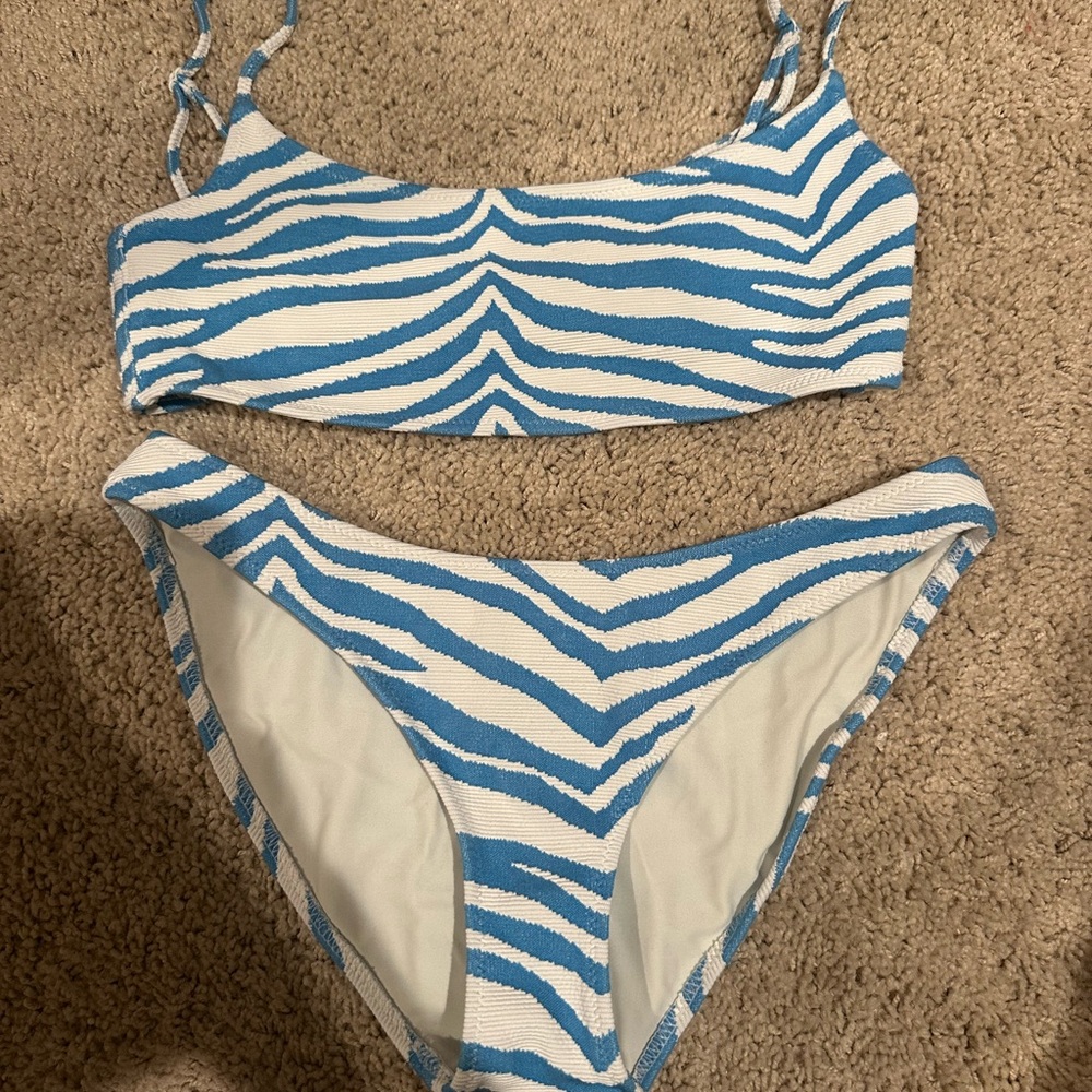 Triangl Swimsuit-Blue and White Zebra Print Bikini Set